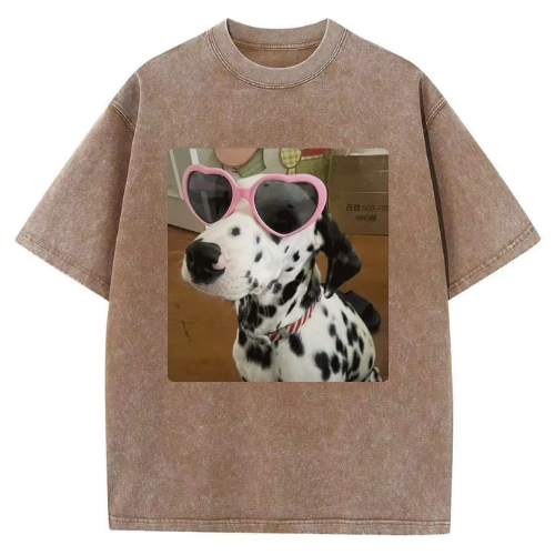 Heart Glasses Dog Washed T-shirt - Image 4