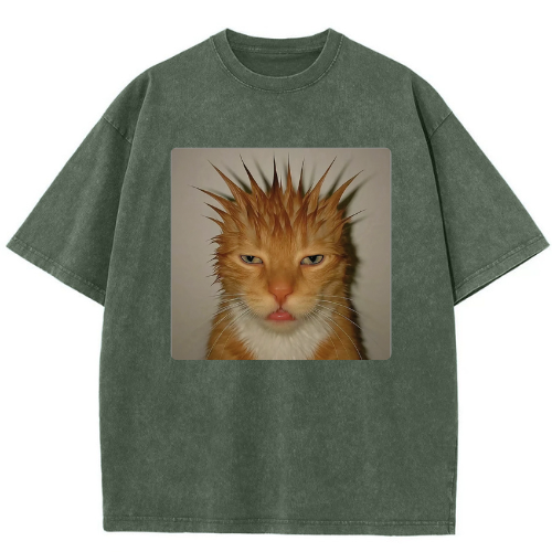 Wild Hair Cat Washed T-shirt - Image 3