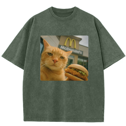 Fast Food Cat Washed T-shirt - Image 3
