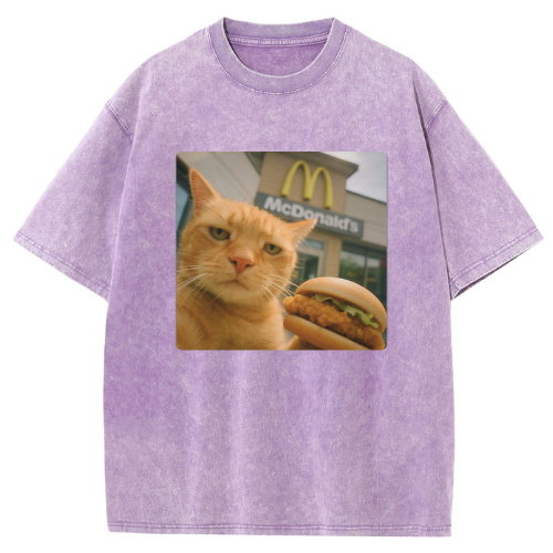 Fast Food Cat Washed T-shirt - Image 5