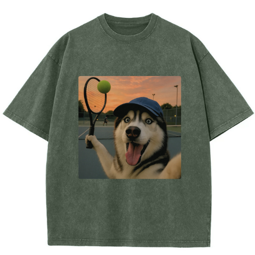 Playing Tennis Husky Washed T-shirt - Image 3