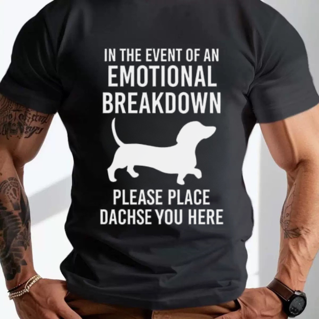 Emotional Breakdown Dachshund Print T-Shirt